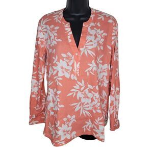 Tommy Bahama Linen Blouse Long Sleeve Floral Hawaiian Pink Womens Size S
